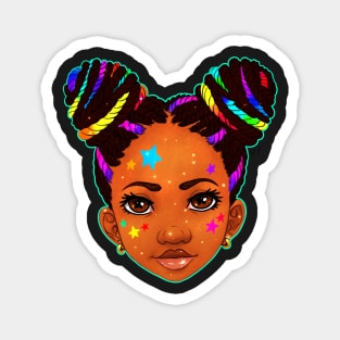 Little Girl with Rainbow Hair Buns| Black girl art by KiraTheArtist Magnet