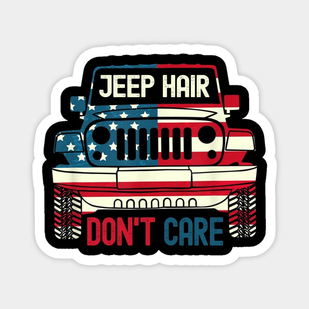 jeep hair don't care american flag jeep Magnet by Oska Like