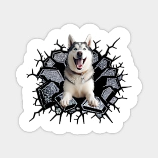 Funny Siberian Husky Wall Crack Dog Lover Magnet