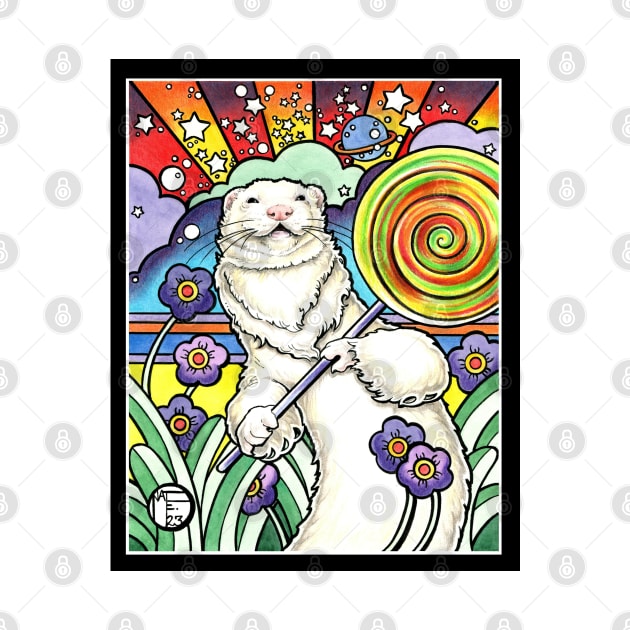 Cosmic Lollipop Ferret - Black Outlined Version by Nat Ewert Art