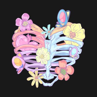 Ribcage pastel goth flowers butterflies T-Shirt