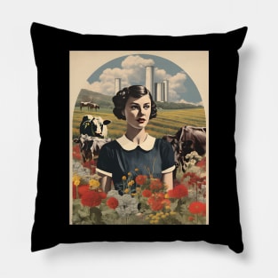 Vintage Farm Girl Pin Up Collage - Retro Chic Art Print Pillow