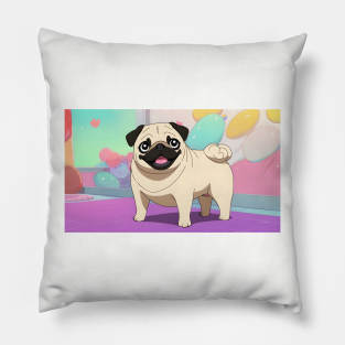 Smiling Pug Dog Portrait Pillow