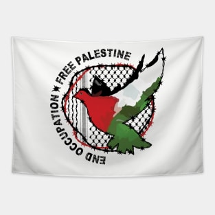 End Occupation Free Palestine with Palestinian Arabic Kufiya Hatta Pattern -blk Tapestry