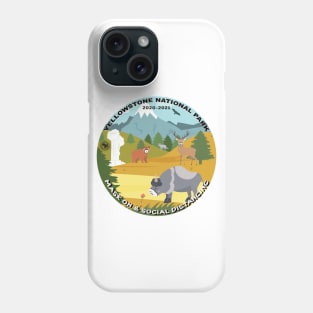 Yellowstone National Park Wildlife, Mask On and Social Distance, illustration, round Phone Case