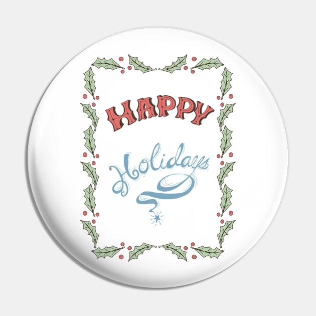 Retro Happy Holidays Card Design Pin by SWON Design