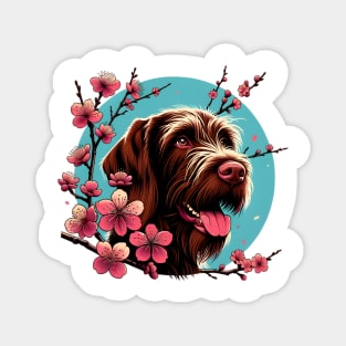 Wirehaired Pointing Griffon Joy in Spring with Cherry Blossoms and Flowers Magnet