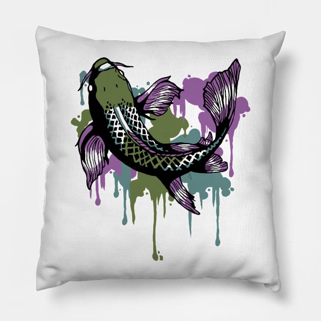 Splatter Koi Pillow by inkdust