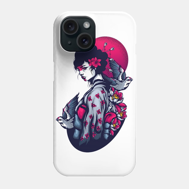 Pigeon Blood Moon T-Shirt Geisha Women Phone Case by MaryMas