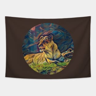 Lion lying in the sun Tapestry