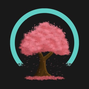 Simple Cherry Blossom Tree With Falling Leaves Version 3 T-Shirt