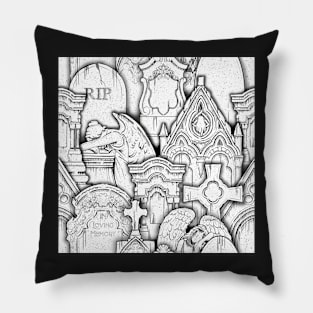 Vintage Graveyard illustration Pillow