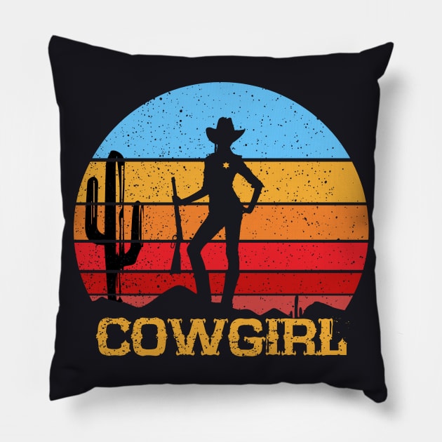 Cowgirl Retro Vintage Pillow by DARSHIRTS