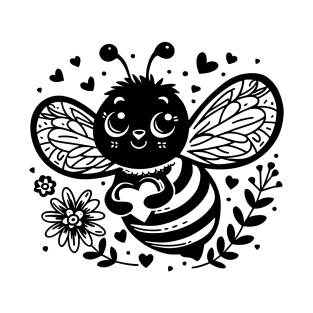 Cute Smiling Bee with Floral Heart Wings T-Shirt