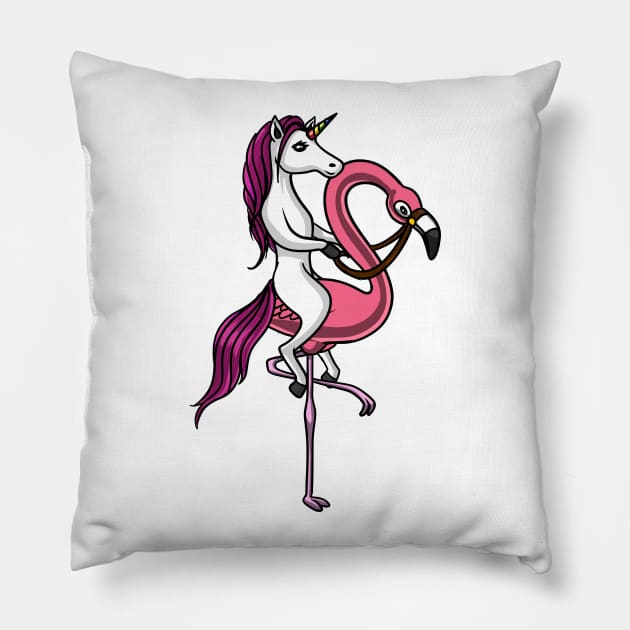 Magical Unicorn Riding A Flamingo Bird Pillow by underheaven