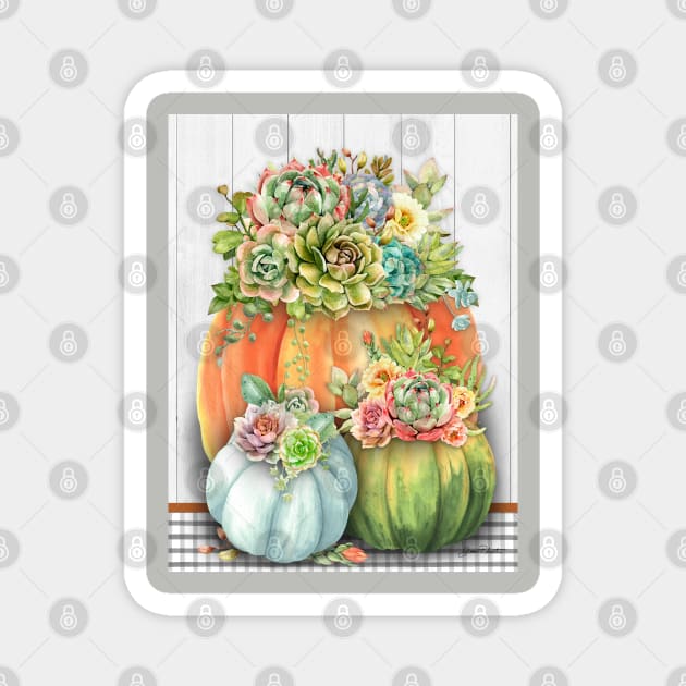 Pumpkins With Succulents A Magnet by Jean Plout Designs