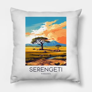 A Pop Art Travel Print of the Serengeti National Park - Tanzania Pillow