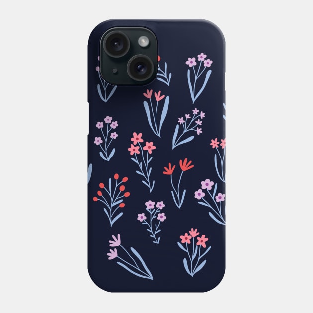 Tiny flowers - Dark blue Phone Case by Natalisa