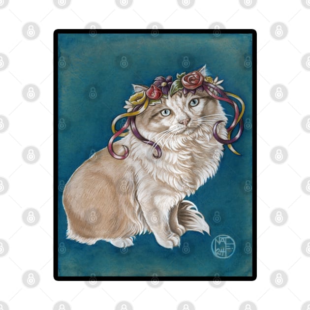 Kitty in Flower Crown - Black Outlined Version by Nat Ewert Art