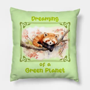 Dreaming of a GREEN PLANET - red panda Pillow