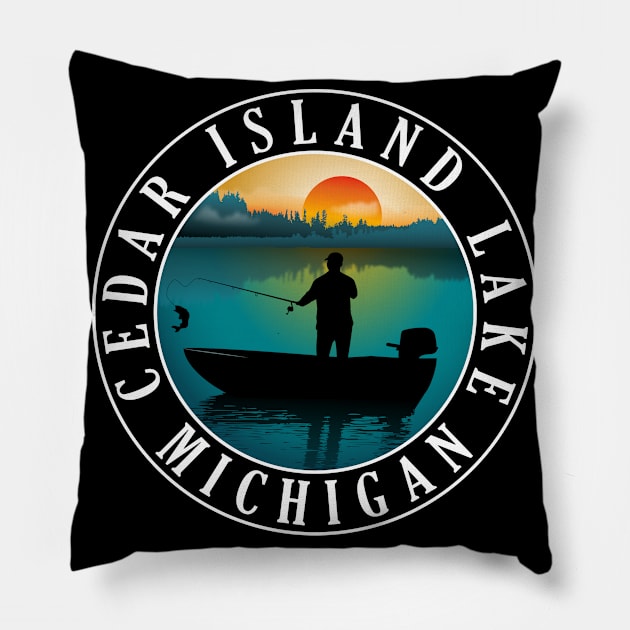 Cedar Island Lake Fishing Michigan Sunset Pillow by BirdsEyeWorks