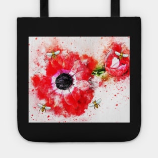 Red Poppy and Honeybees Tote