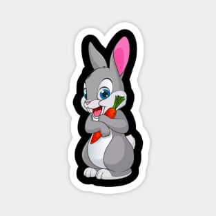 Carrot Delight - Adorable Bunny Holding a Carrot Magnet