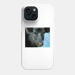 Black Cow On Blue animal art cows Phone Case