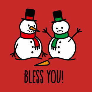 Bless you! sneezing snowman with flu funny ugly Christmas T-Shirt