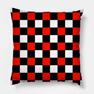 Black, red and white checkerboard pattern, big squares Pillow