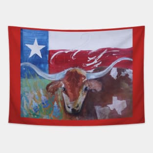 Texas Longhorn and Flag Tapestry