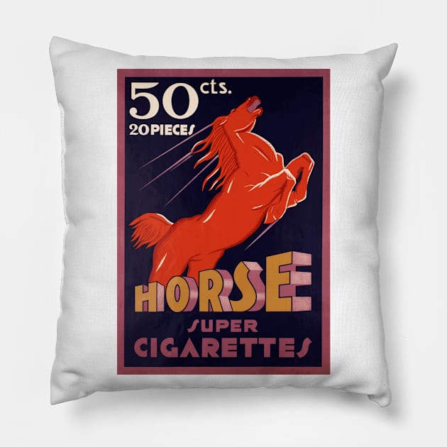 Horse Super Cigarettes - Vintage Art Deco Advertising Poster Design Pillow by Naves