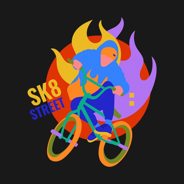 BMX rider and fire background by Polikarp308