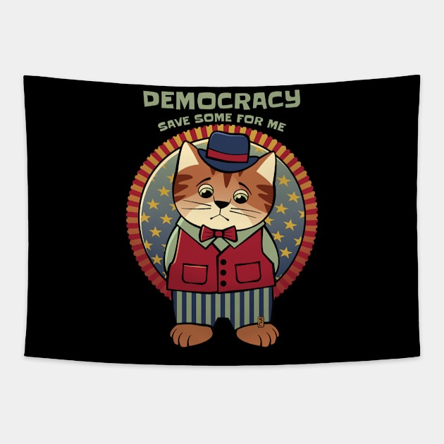 Save Democracy Patriotic Cat Tapestry by Sue Cervenka