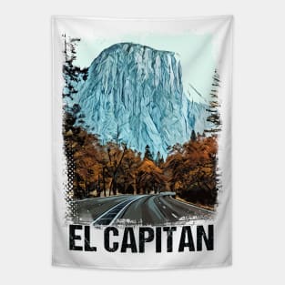 El Capitan Yosemite National Park Vintage Retro Art Style Mountain Summit Tapestry