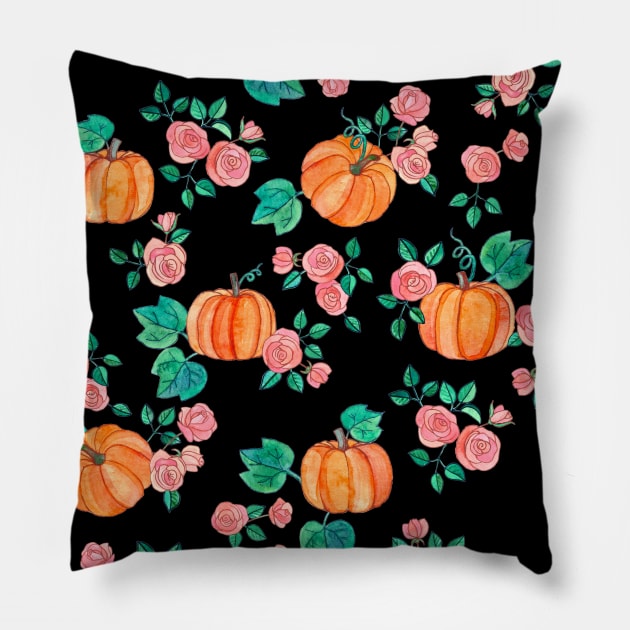 Pumpkins and Roses Pillow by micklyn