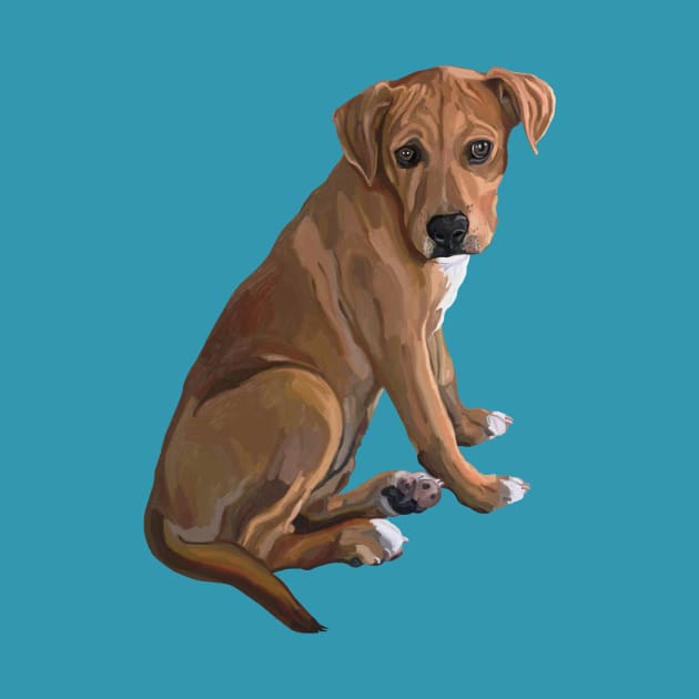 Sweet Brown Pitbull Mix Dog by Art by Deborah Camp