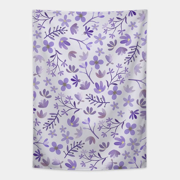 Purple Watercolor Flowers on Purple Tapestry by ToiledeLina