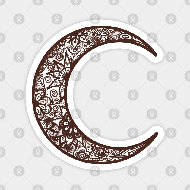 Brown Henna Crescent Moon Magnet by Tilila