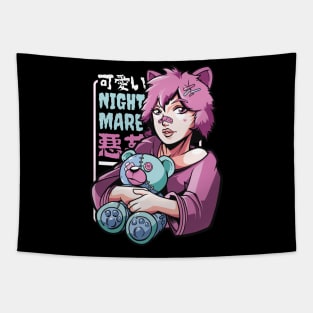 ANIME GIRL WITH TEDDY NIGHTMARE Tapestry