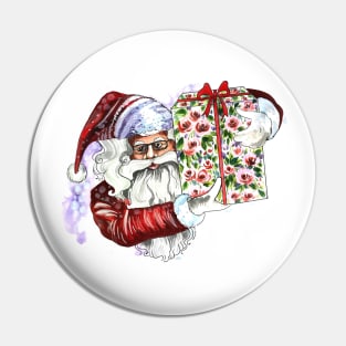 Santa Claus Holding a Present Pin