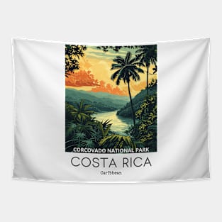 A Vintage Travel Illustration of Corcovado National Park - Costa Rica Tapestry