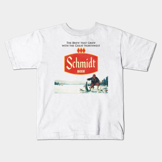Schmidt Beer Retro Defunct Ice Fishing Nature Scene Kids T-Shirt