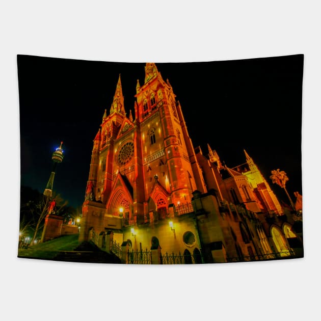 Christmas Time at St Mary's Cathedral, Sydney, NSW, Australia Tapestry by Upbeat Traveler