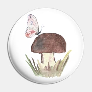 Mushroom and Butterfly Pin