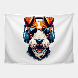 Wire Fox Terrier Smiling DJ in Japanese Art Style Tapestry