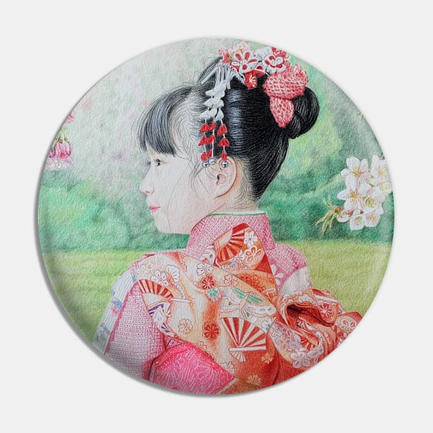 Girl in Kimono Pin by Sandra Warmerdam
