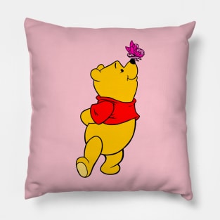 Yellow Bear with Awareness Ribbon Butterfly (Pink) Pillow