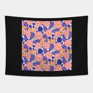 Bloomy Dahlia surface pattern in Pink and Blue on cream background Tapestry