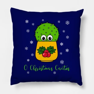O Christmas Cactus - Cute Cactus In Christmas Holly Pot Pillow